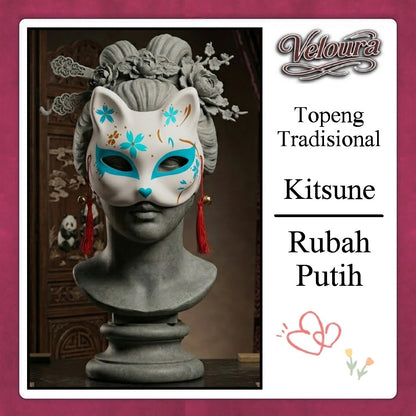 Veloura Cosplay Rubah Putih – Topeng Tradisional Kitsune Japanese Fox Mask