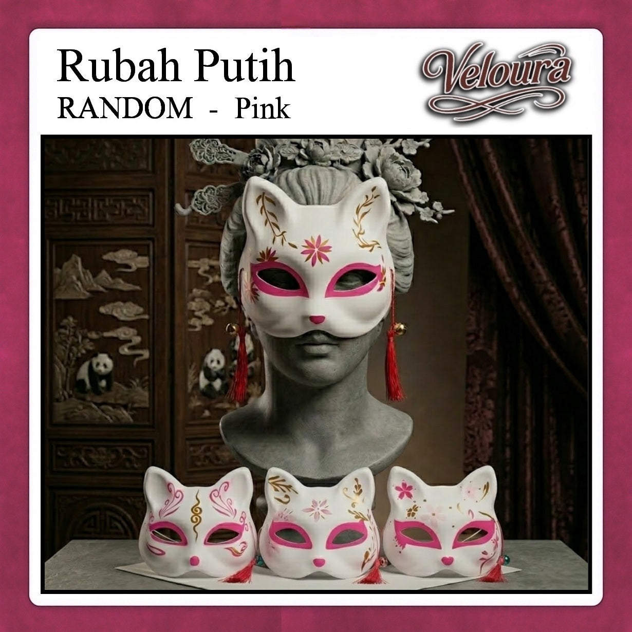 Veloura Cosplay Rubah Putih – Topeng Tradisional Kitsune Japanese Fox Mask