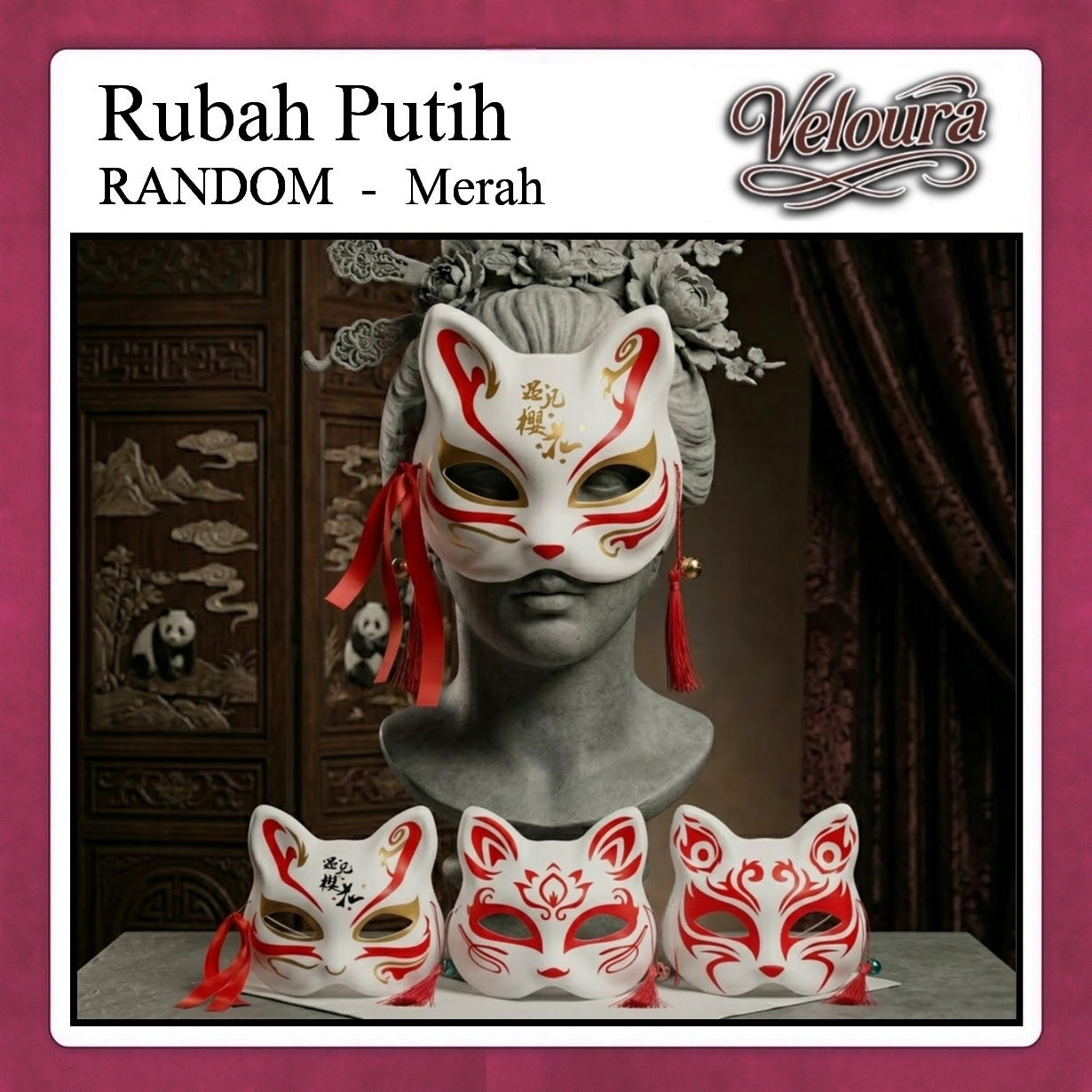 Veloura Cosplay Rubah Putih – Topeng Tradisional Kitsune Japanese Fox Mask