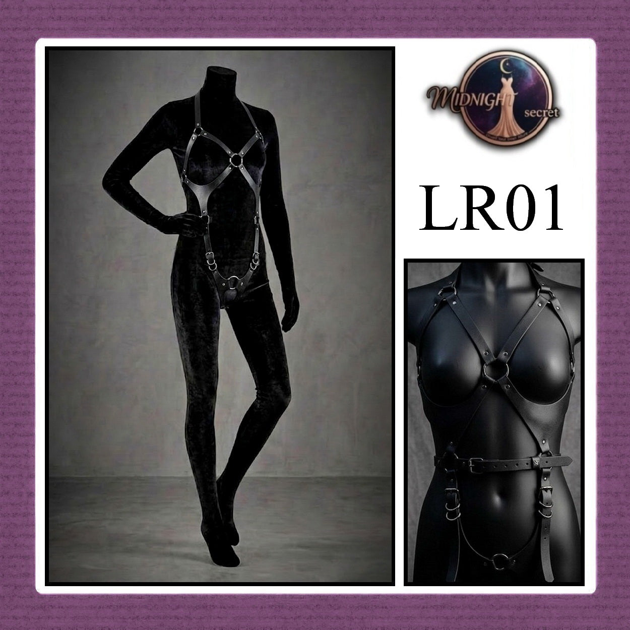 Lingerie Sexy Body Harness Wanita Midnight Secret LR01 - Aksesoris Kulit Hitam