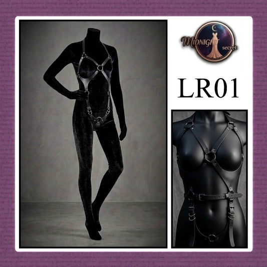 Lingerie Sexy Body Harness Wanita Midnight Secret LR01 - Aksesoris Kulit Hitam