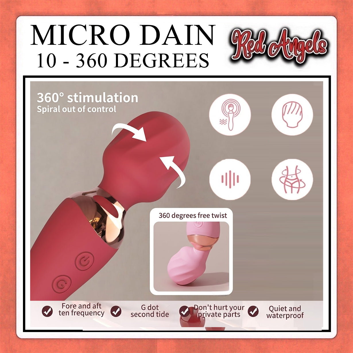 Red Angels Vibrator Alat Getar Micro Dain 10 - 360 Degrees