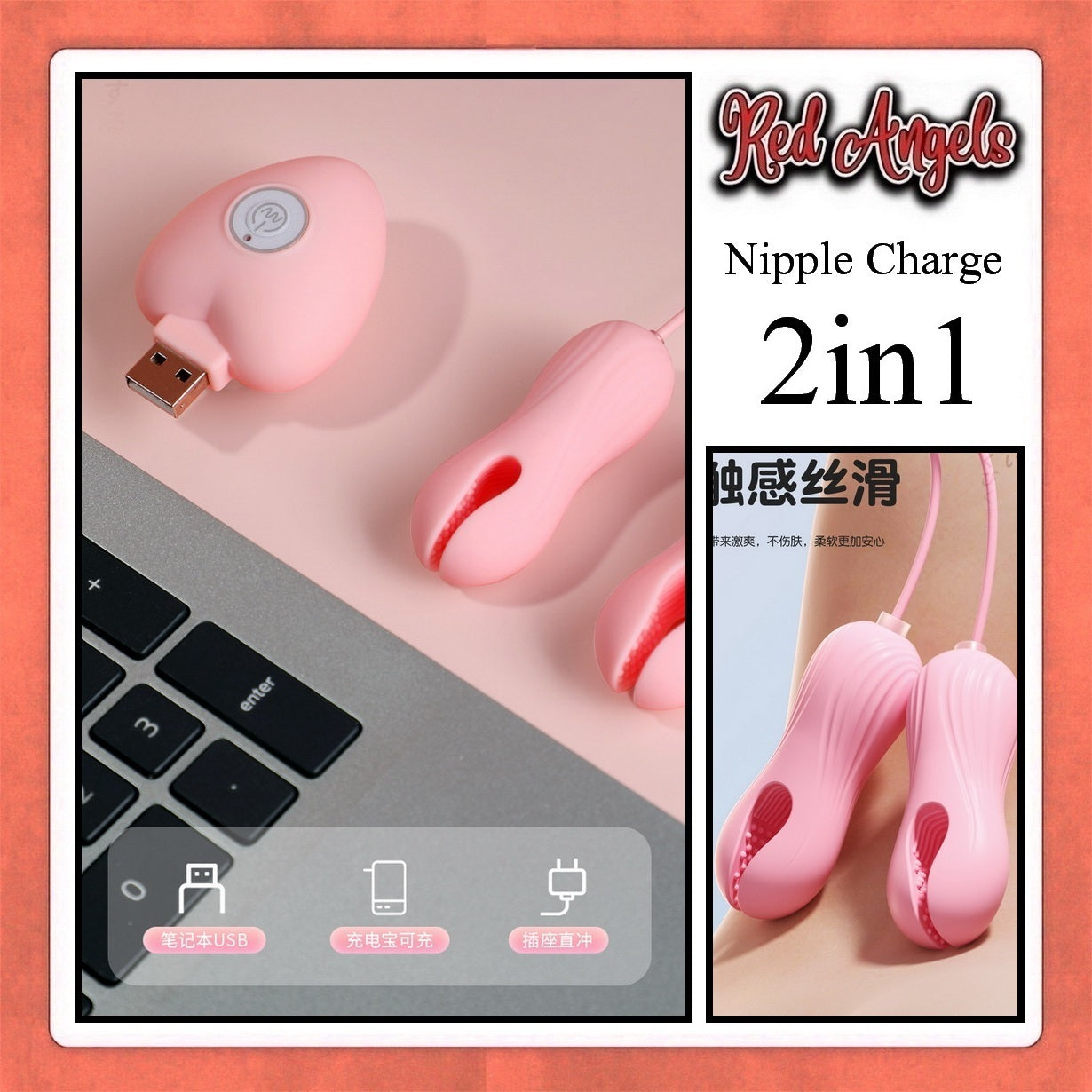 Red Angels Alat Getar Wanita Vibrator Nipple Charge 2 in 1