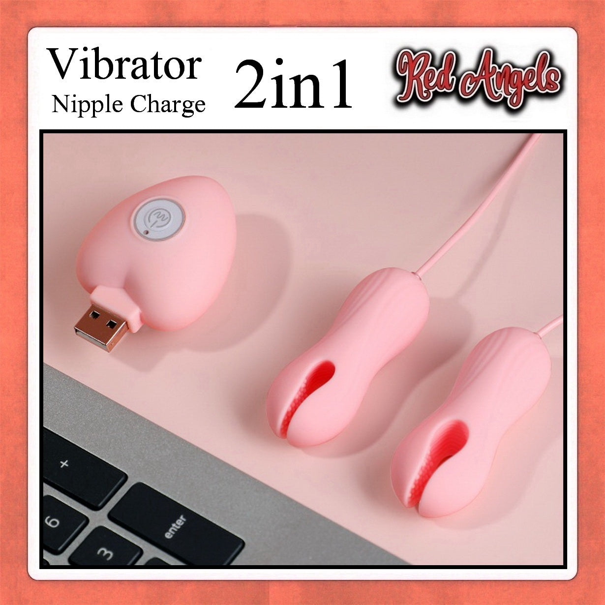Red Angels Alat Getar Wanita Vibrator Nipple Charge 2 in 1