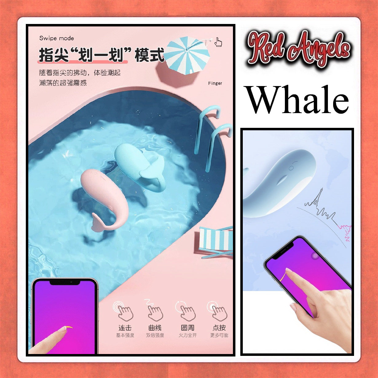 Red Angels Vibrator Whale APP Charge Blue And Pink