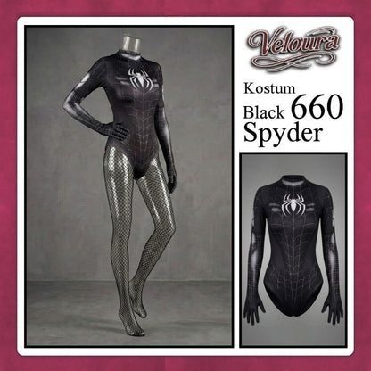 Veloura Sexy Lingerie Pakaian Kostum Cosplay Tema Black Lady Spyder Girl - 660