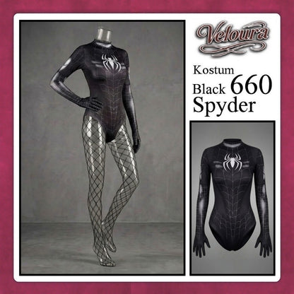 Veloura Sexy Lingerie Pakaian Kostum Cosplay Tema Black Lady Spyder Girl - 660